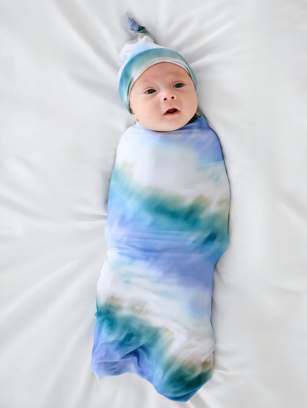 NIB Little Sleepies Limited Edition Blue Cosmic Mist Swaddle & Hat Set- Tie Dye